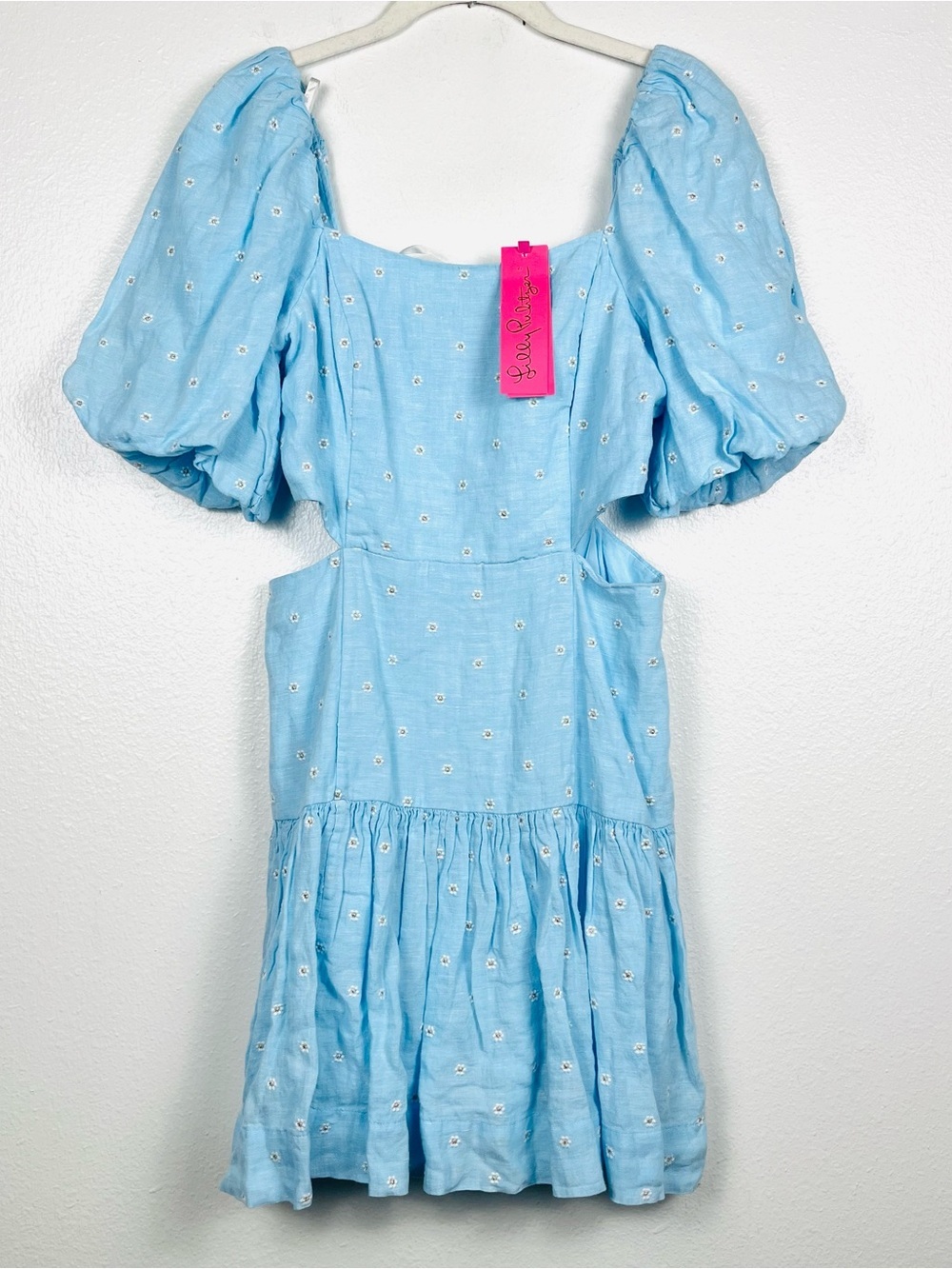 NWT Lilly Pulitzer Kylanne Blue Linen Cutout Mini Dress Drive Me Daisy Floral - Picture 4 of 9